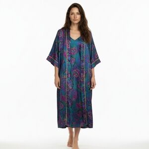 Georgette Trabolsi Nieman Marcus Vintage Vibrant Paisley Night Gown Robe Set L